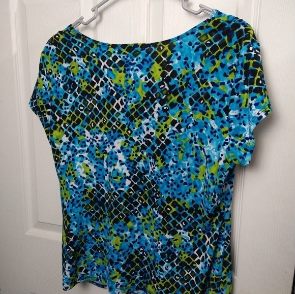 $ Kim Rogers blue black green squared print short sleeve blouse Size PL - Picture 9 of 9